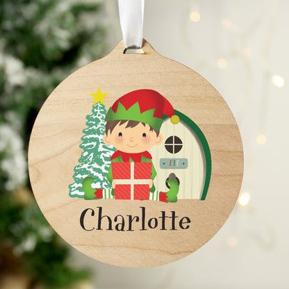 Personalised Elf Round Wooden Decoration - image 3