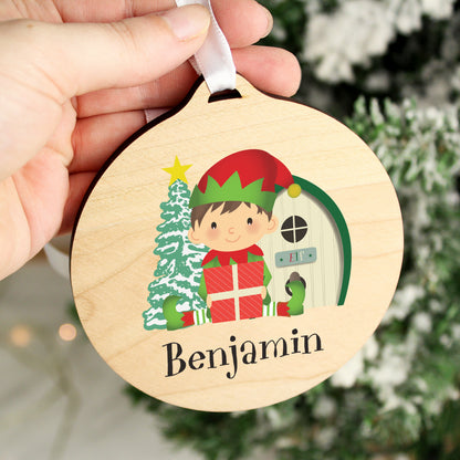Personalised Elf Round Wooden Decoration - image 4