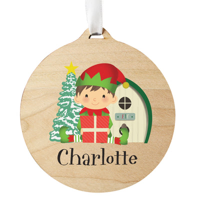 Personalised Elf Round Wooden Decoration - image 5