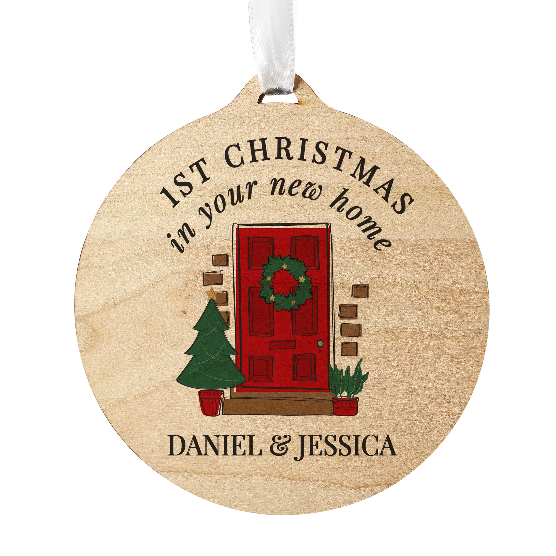 Personalised New Home Round Wooden Decoration - image 4
