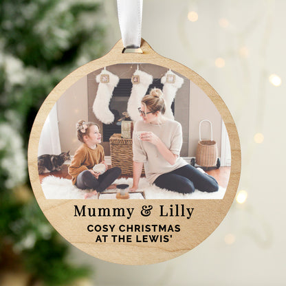 Personalised Photo Upload Round Wooden Decoration - image 3