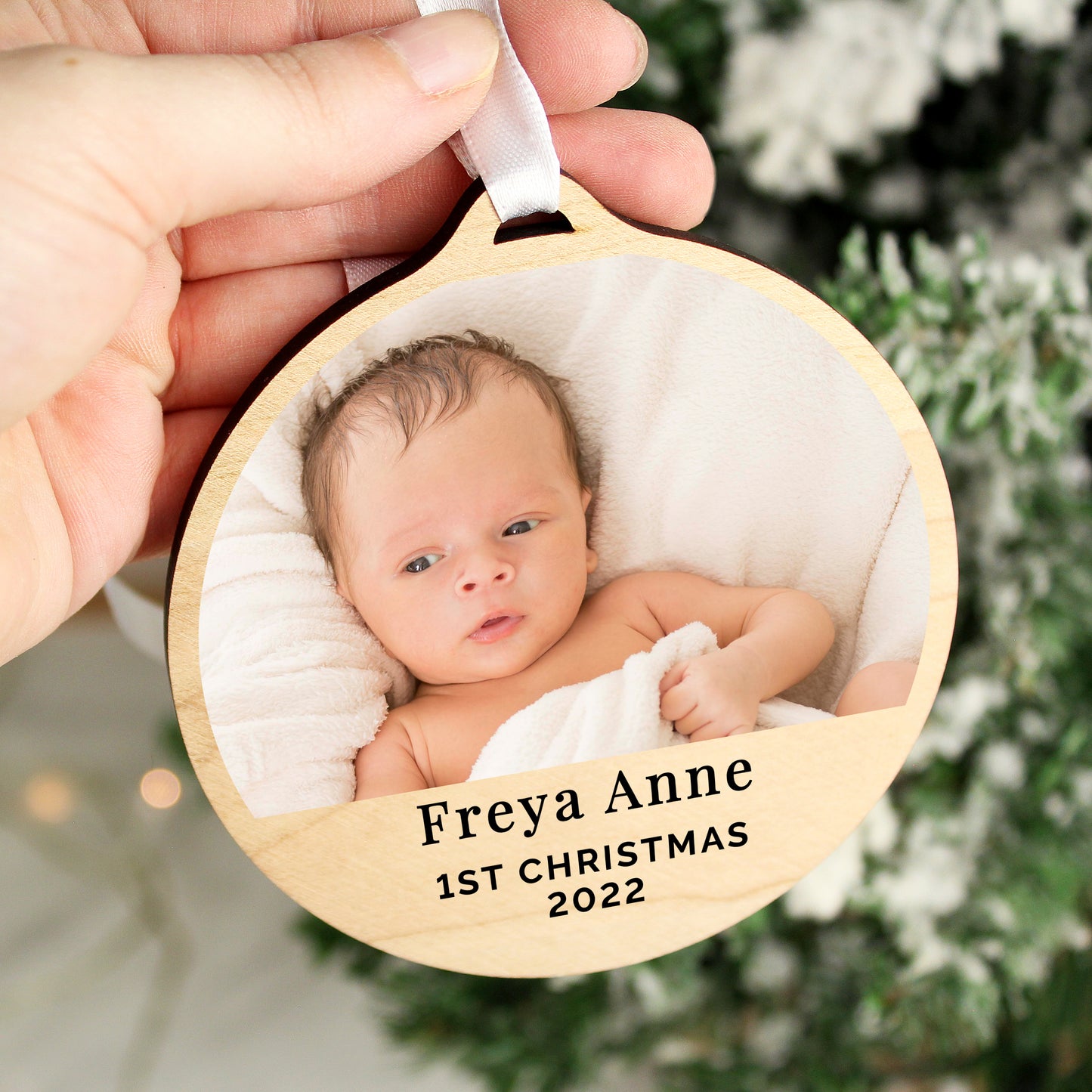Personalised Photo Upload Round Wooden Decoration - image 4