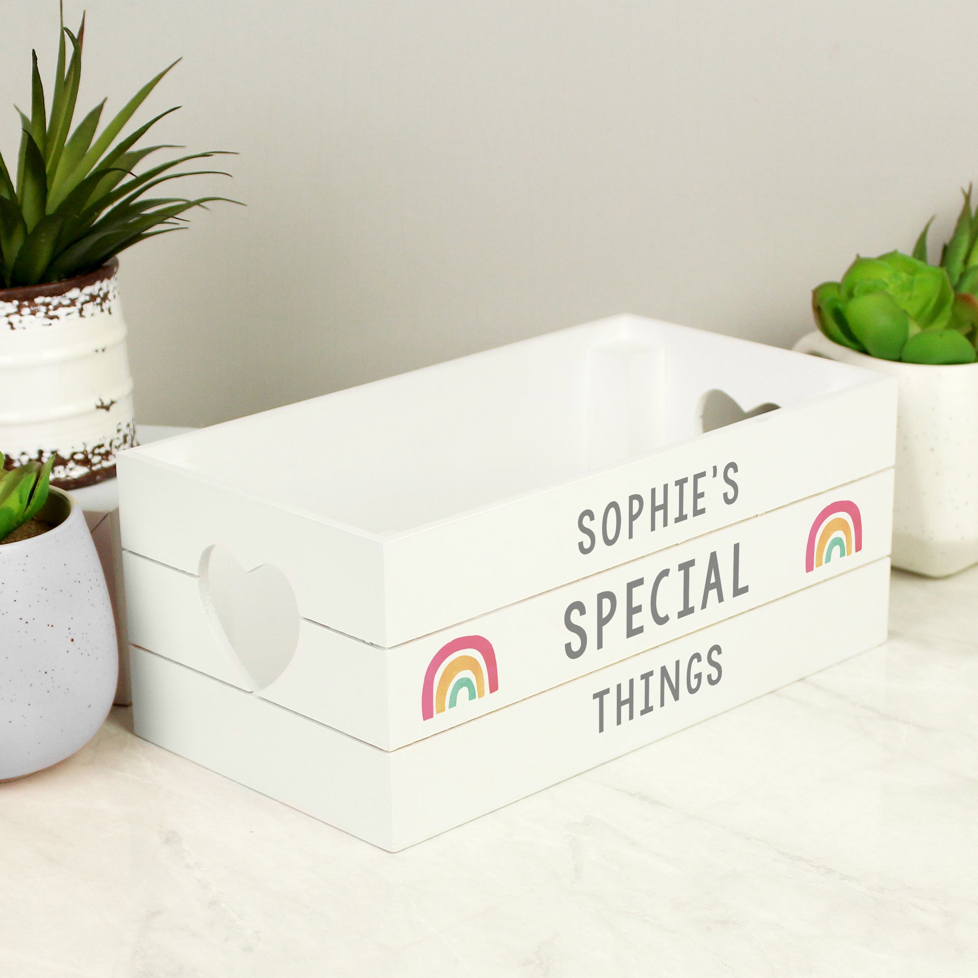 Personalised Rainbow White Wooden Crate - image 2