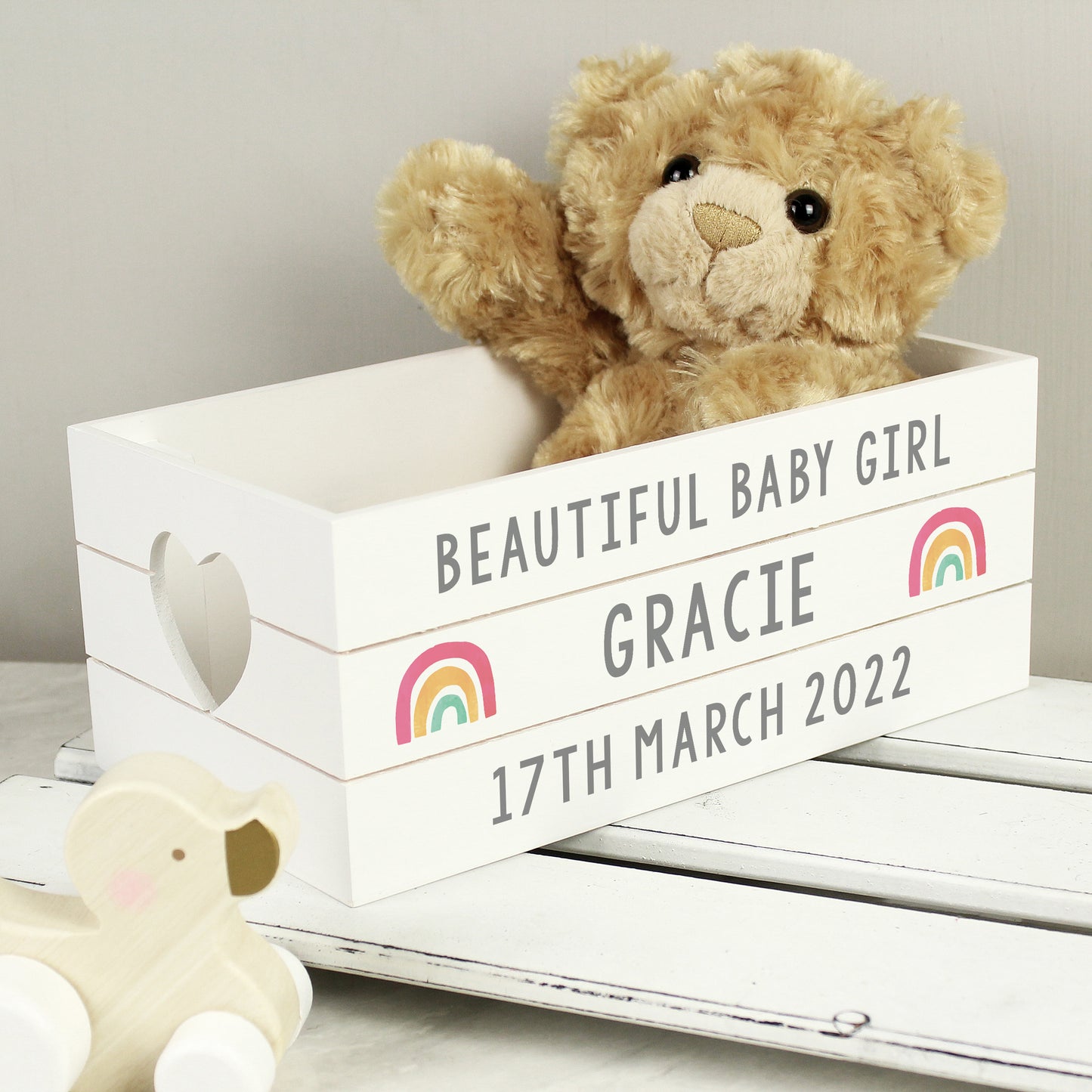 Personalised Rainbow White Wooden Crate - image 3