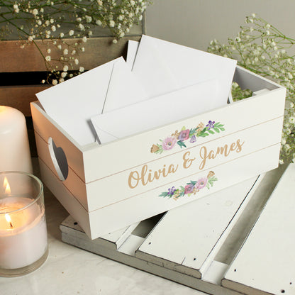 Personalised Floral Couples White Wooden Crate from Heartfelt Gifts