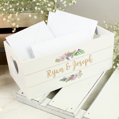 Personalised Floral Couples White Wooden Crate - image 2