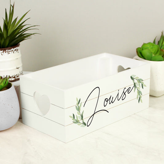 Personalised Name Only Botanical White Wooden Crate from Heartfelt Gifts