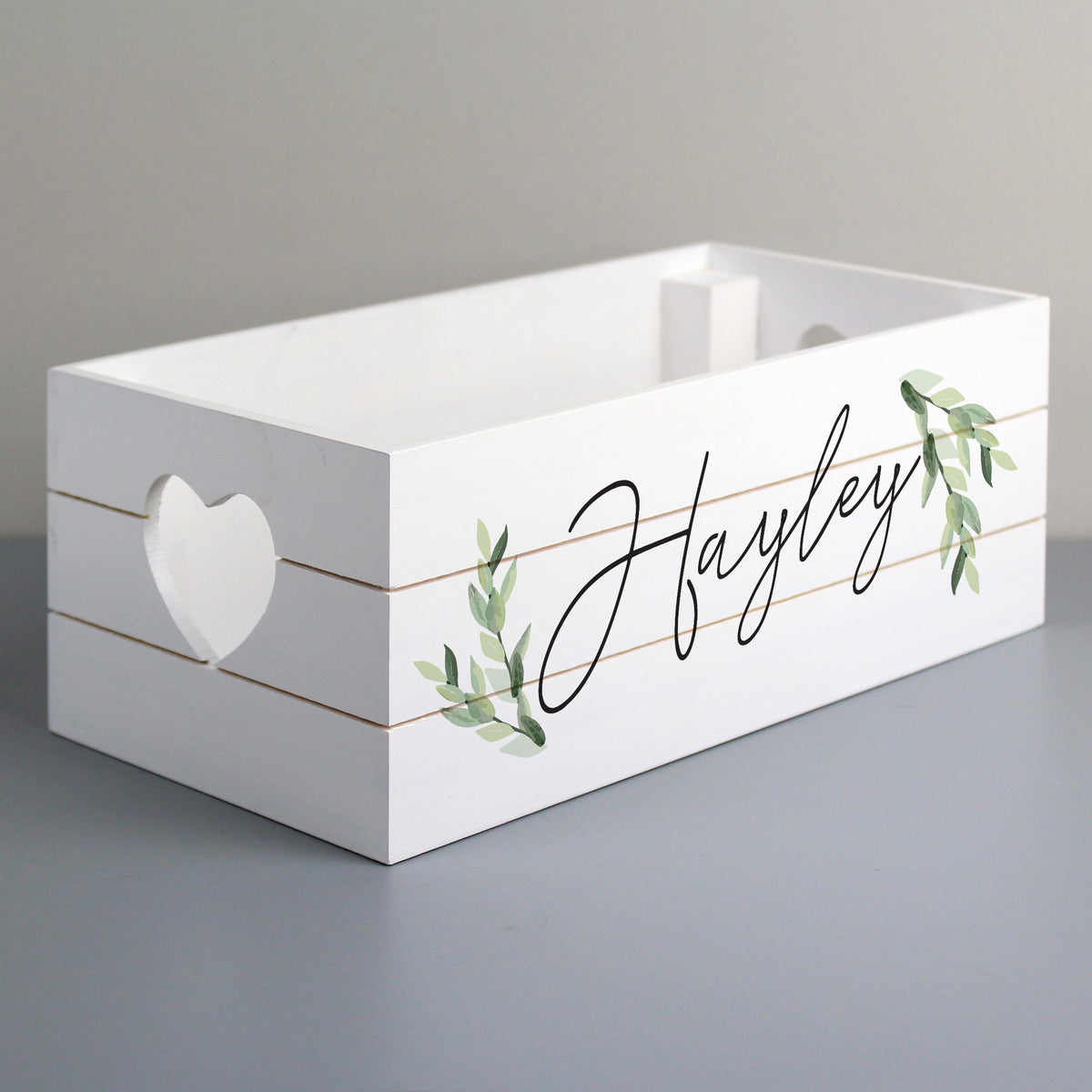Personalised Name Only Botanical White Wooden Crate - image 2