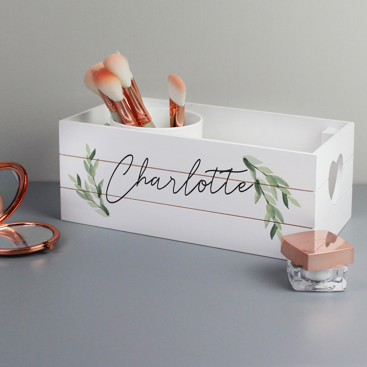 Personalised Name Only Botanical White Wooden Crate - image 4