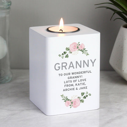Personalised Abstract Rose White Wooden Tea light Holder - image 2