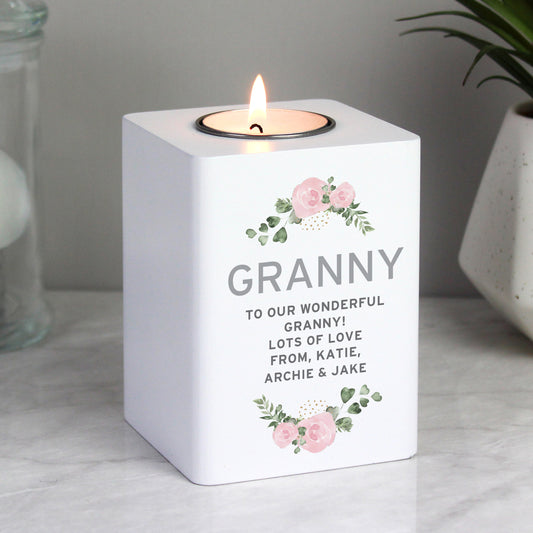 Personalised Abstract Rose White Wooden Tea light Holder - image 2