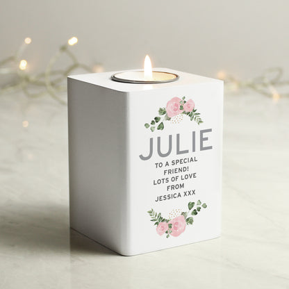 Personalised Abstract Rose White Wooden Tea light Holder - image 3