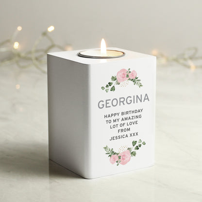 Personalised Abstract Rose White Wooden Tea light Holder - image 4