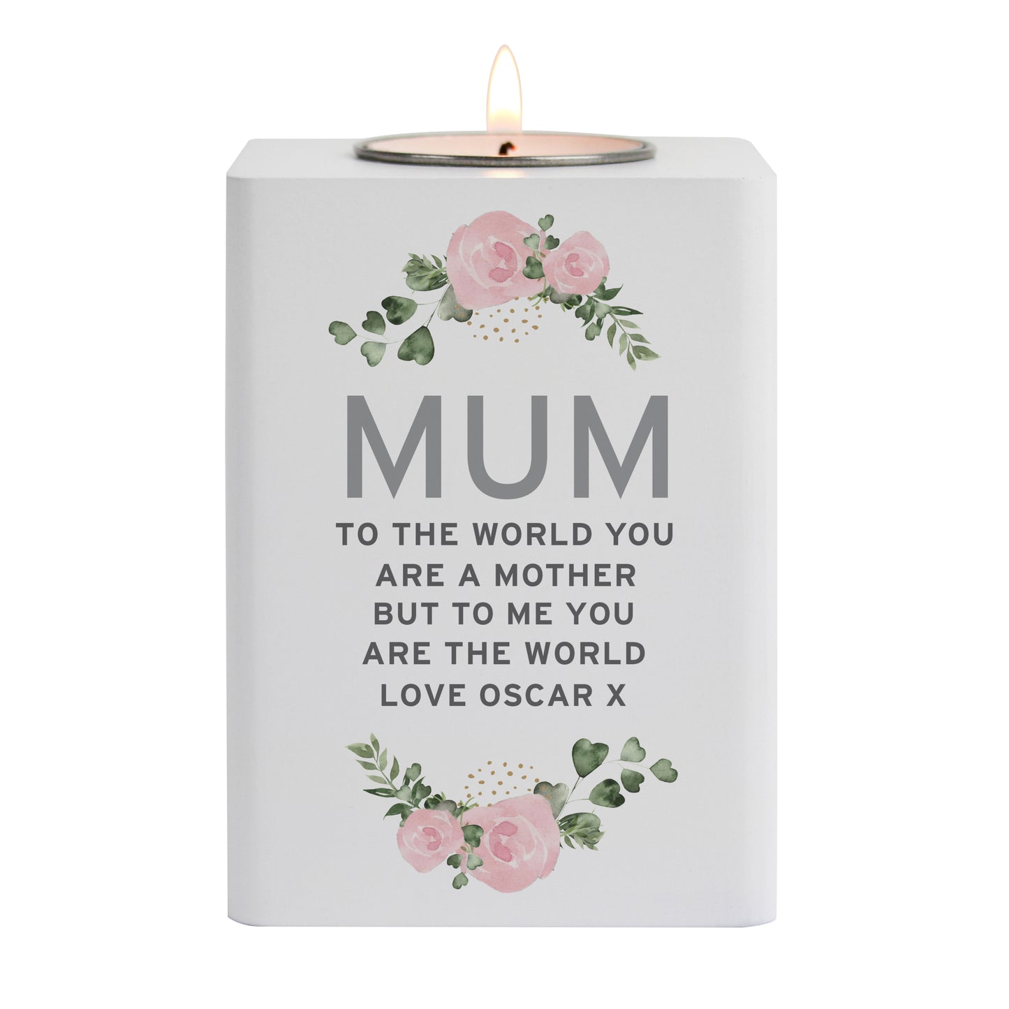 Personalised Abstract Rose White Wooden Tea light Holder - image 5