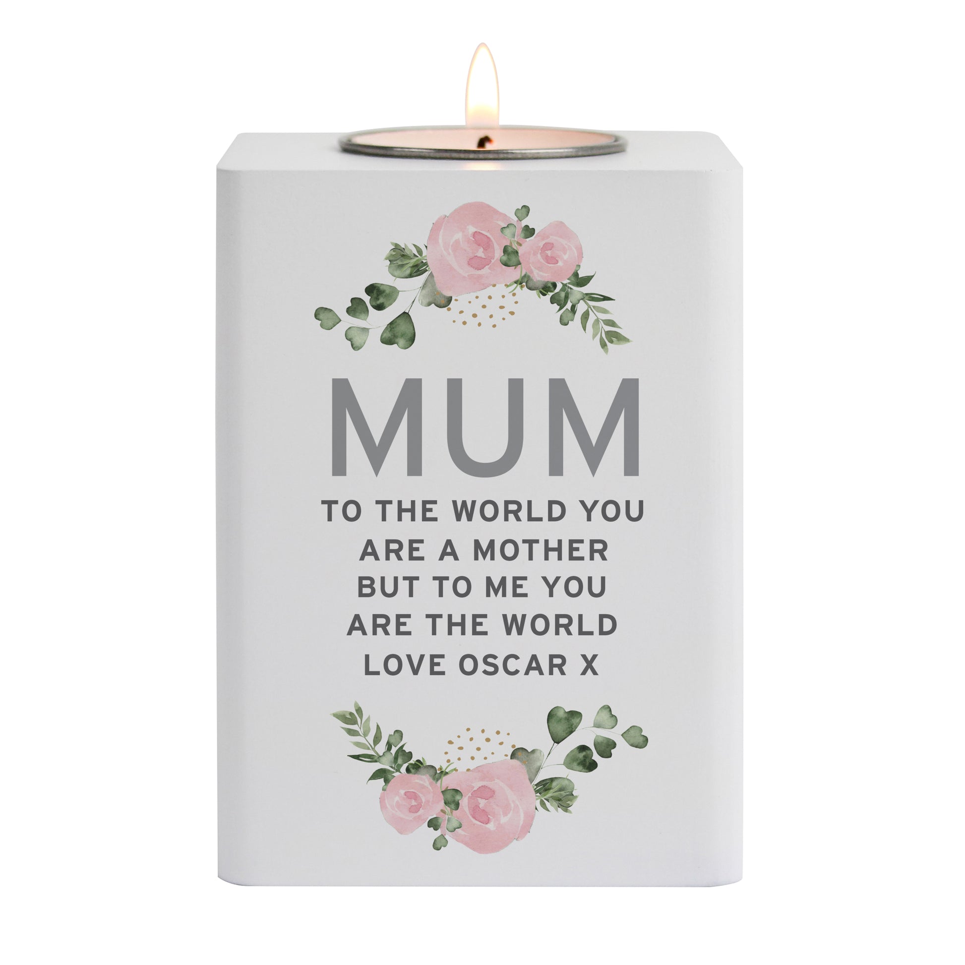 Personalised Abstract Rose White Wooden Tea light Holder - image 5