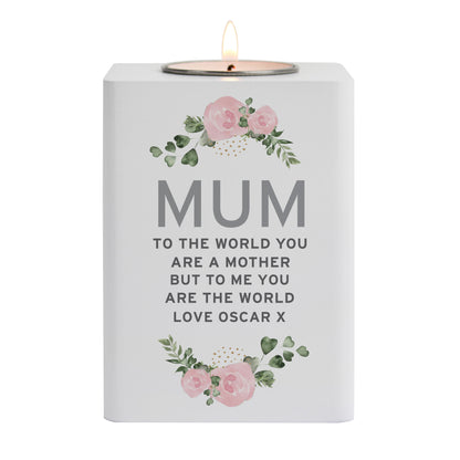 Personalised Abstract Rose White Wooden Tea light Holder - image 5