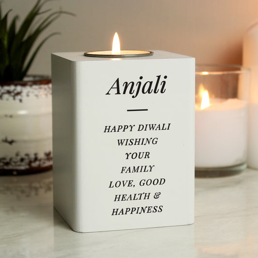 Personalised Free Text White Wooden Tea light Holder - image 2