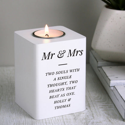 Personalised Free Text White Wooden Tea light Holder - image 3