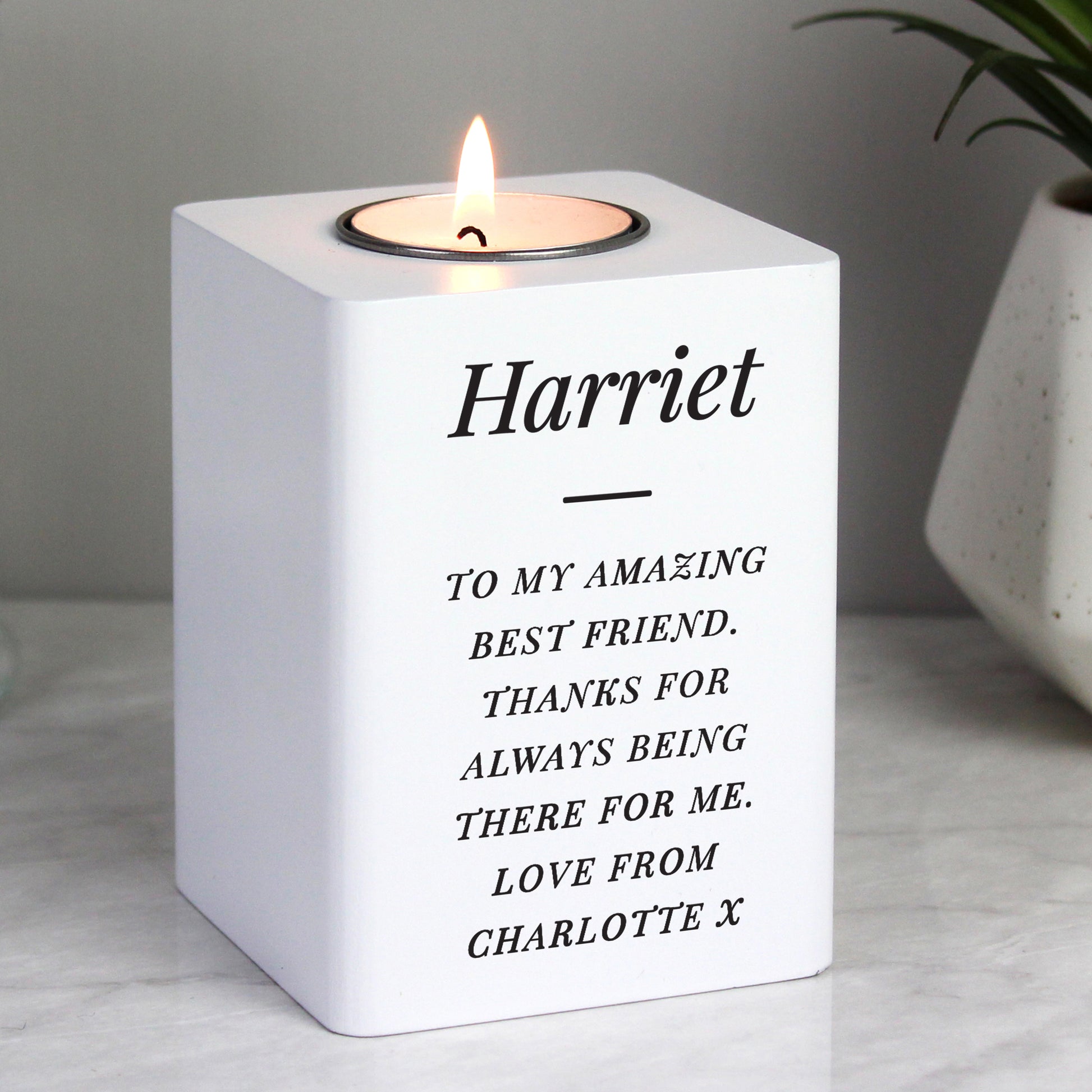 Personalised Free Text White Wooden Tea light Holder - image 4