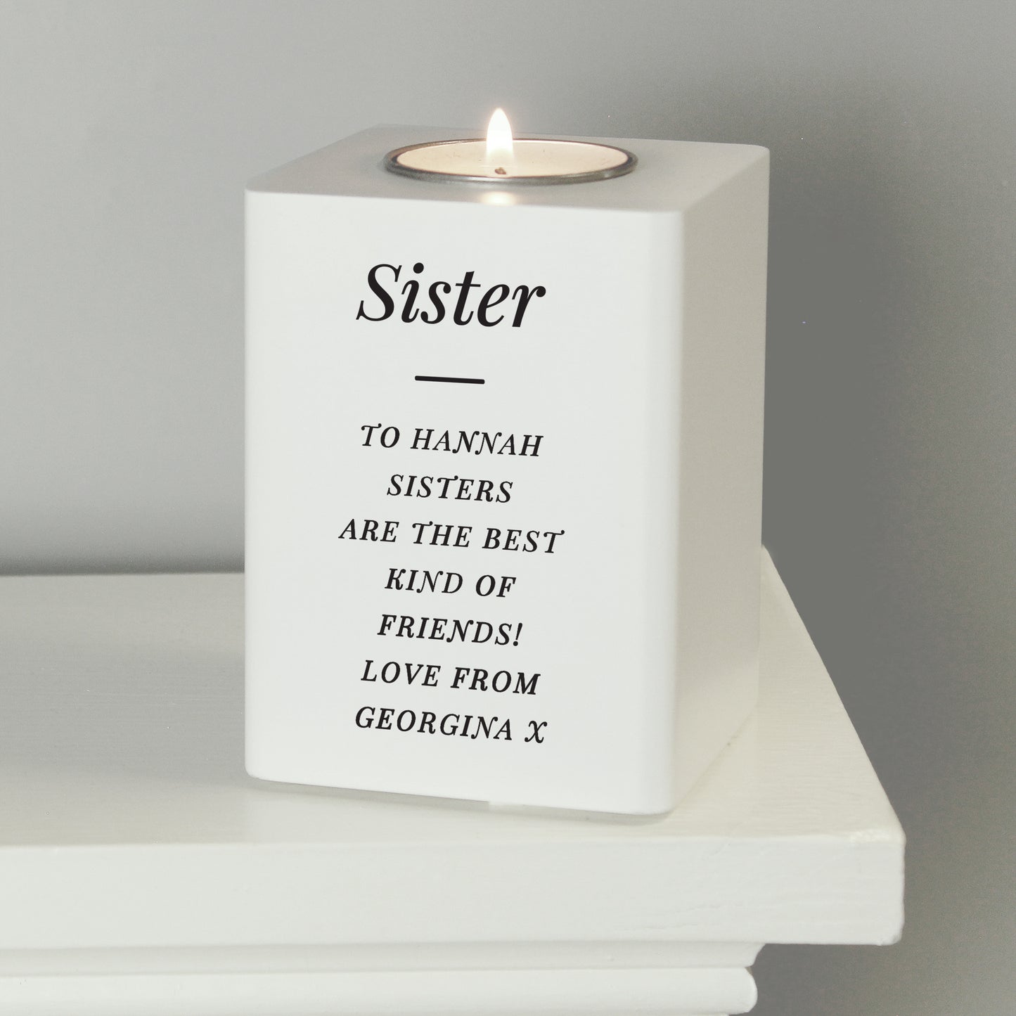 Personalised Free Text White Wooden Tea light Holder - image 5