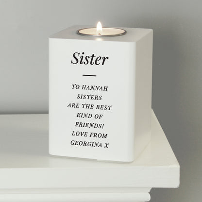 Personalised Free Text White Wooden Tea light Holder - image 5