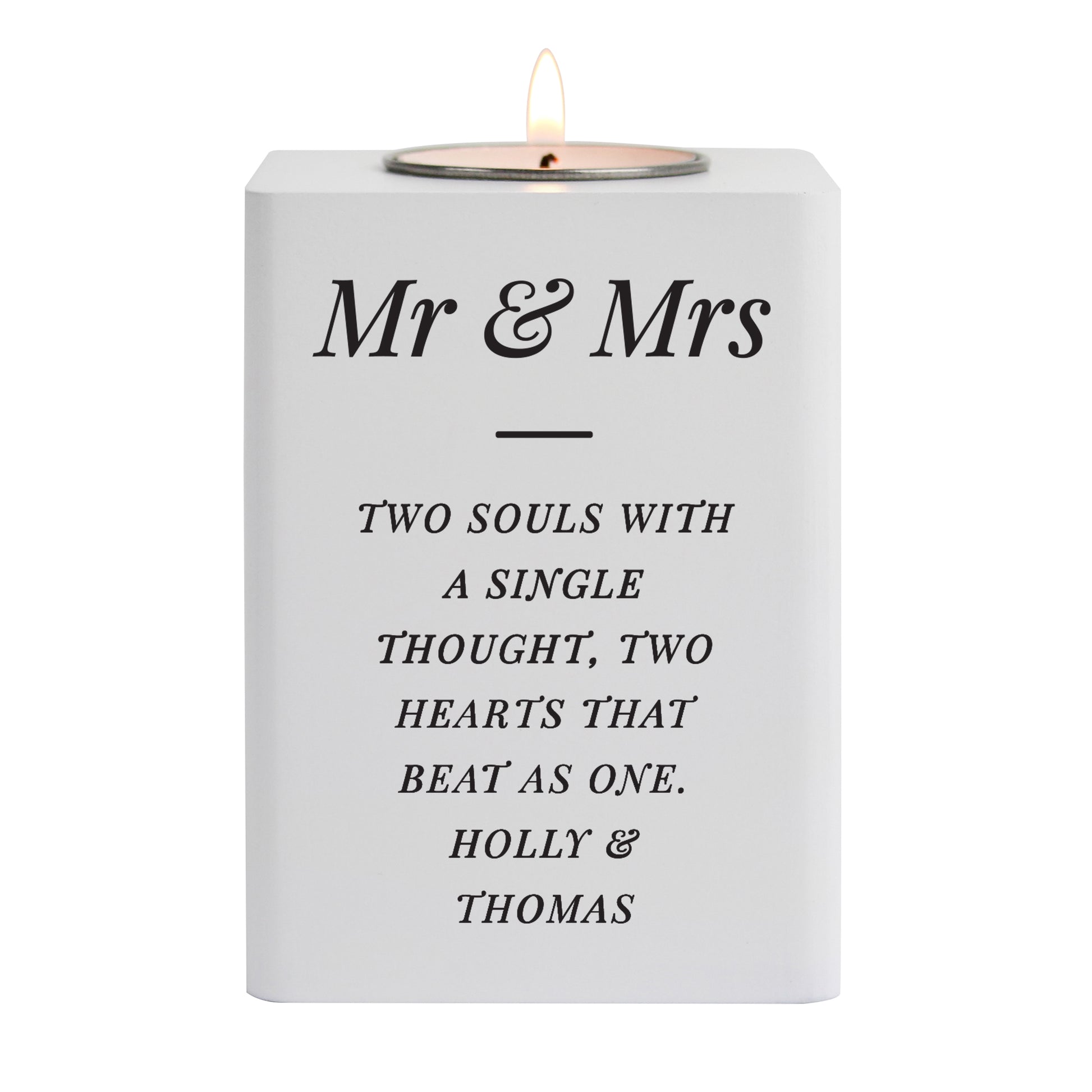 Personalised Free Text White Wooden Tea light Holder - image 6