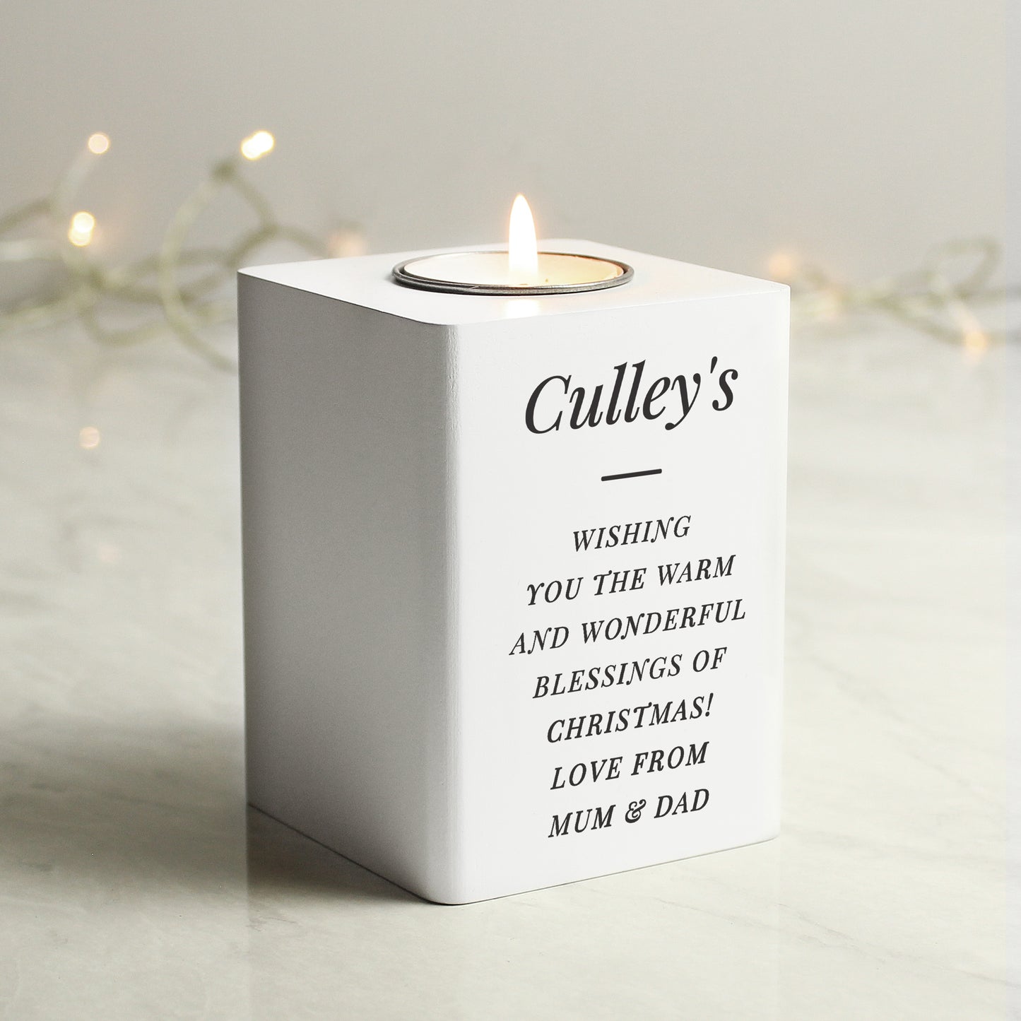 Personalised Free Text White Wooden Tea light Holder - image 7
