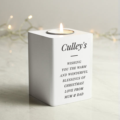 Personalised Free Text White Wooden Tea light Holder - image 7