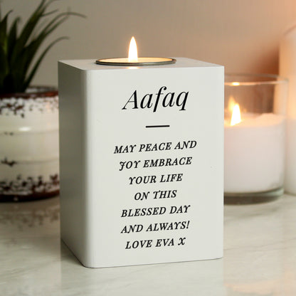 Personalised Free Text White Wooden Tea light Holder - image 8