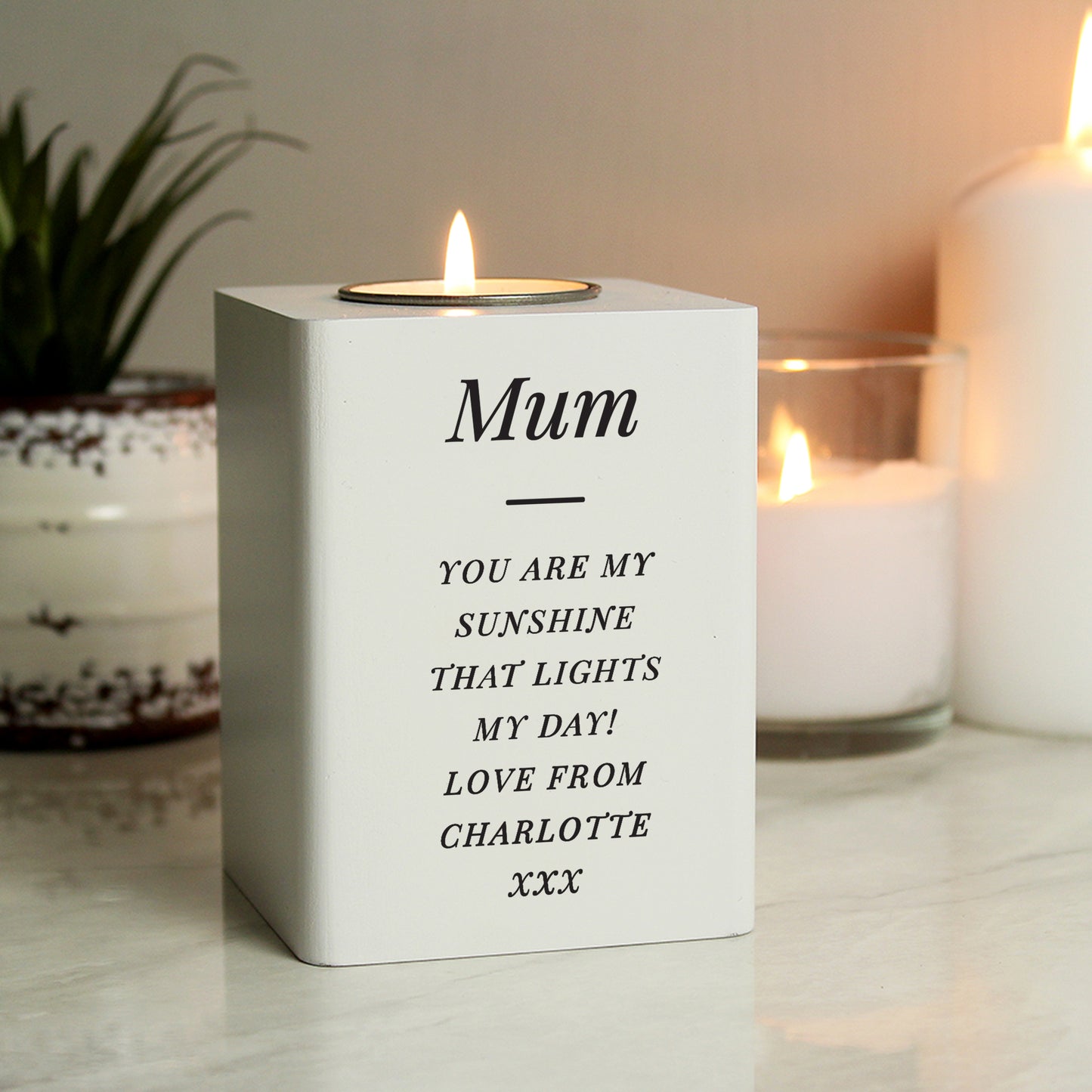 Personalised Free Text White Wooden Tea light Holder - image 9