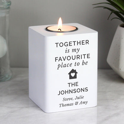 Personalised Home White Wooden Tea light Holder from Heartfelt Gifts