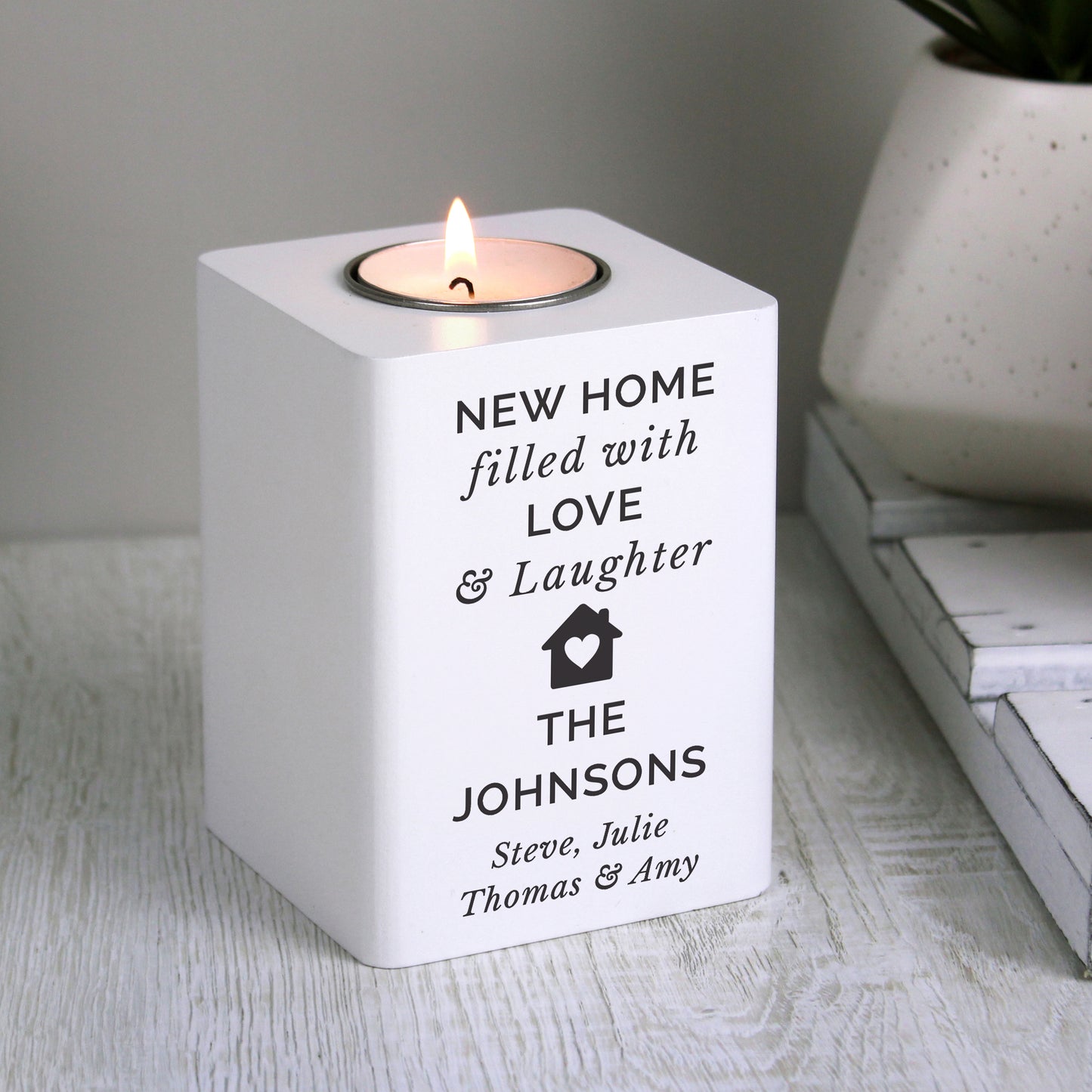 Personalised Home White Wooden Tea light Holder - image 2