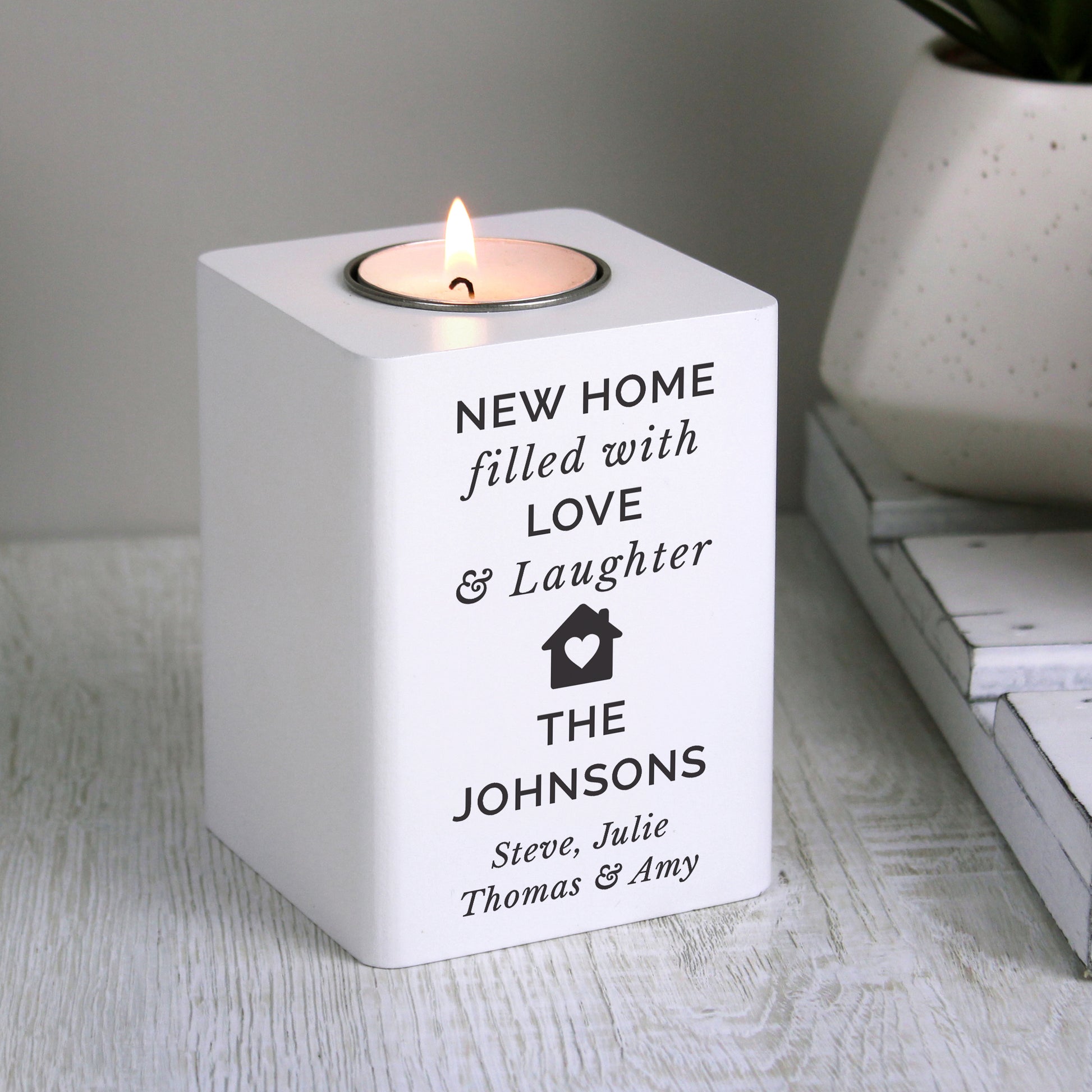 Personalised Home White Wooden Tea light Holder - image 2