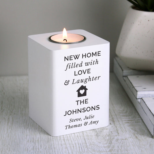 Personalised Home White Wooden Tea light Holder - image 2