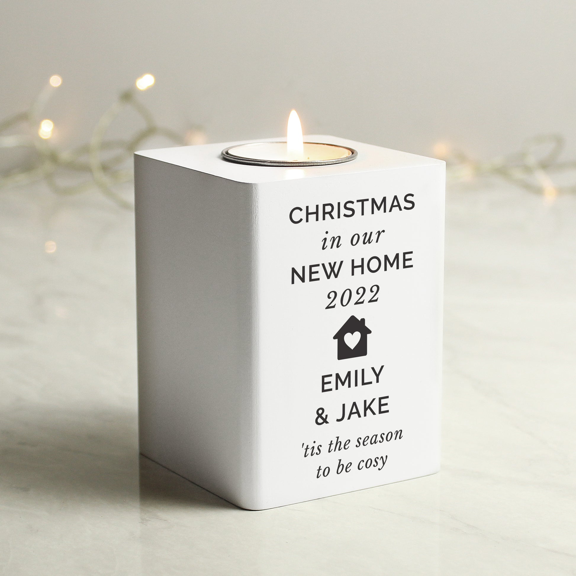 Personalised Home White Wooden Tea light Holder - image 3