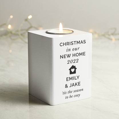 Personalised Home White Wooden Tea light Holder - image 3
