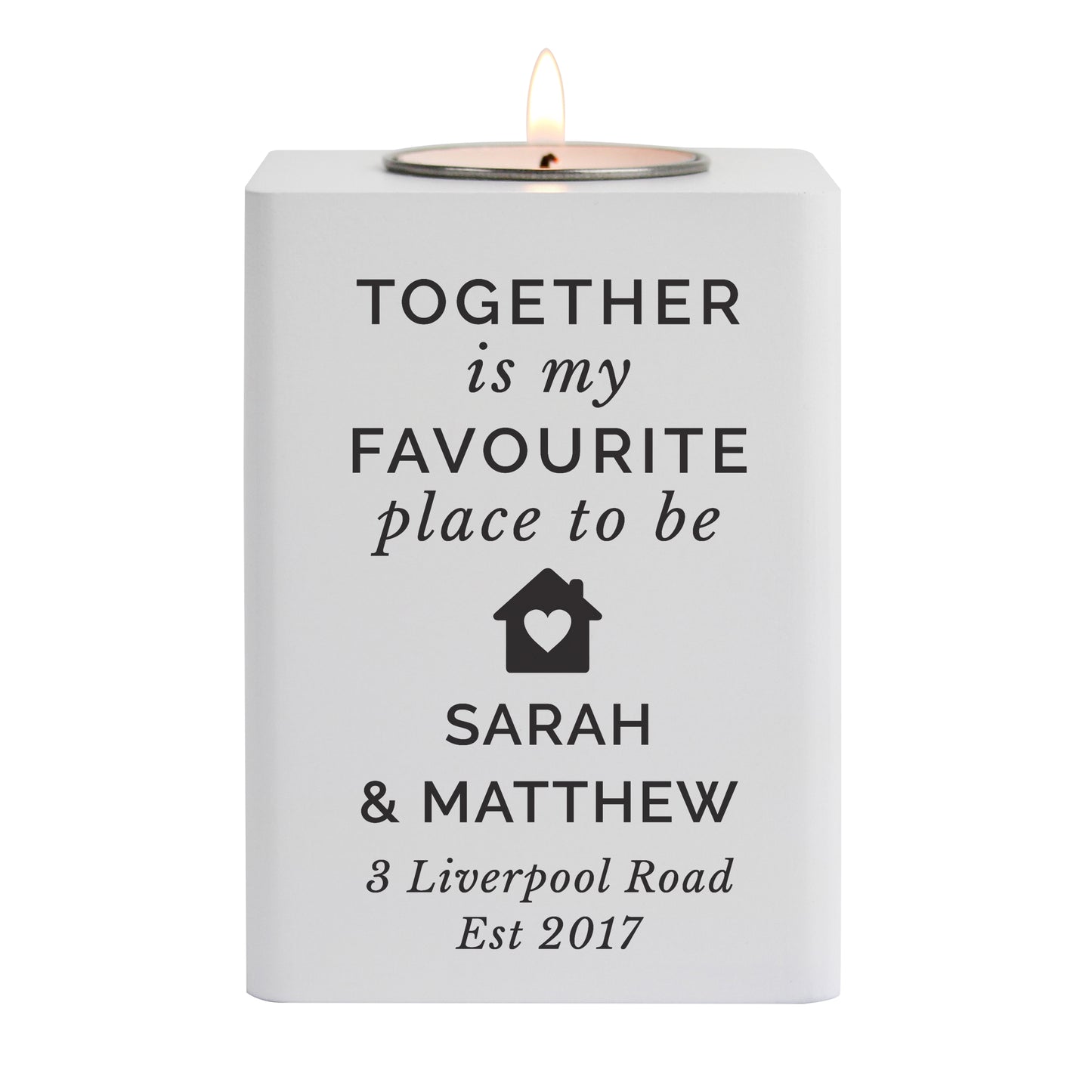 Personalised Home White Wooden Tea light Holder - image 4