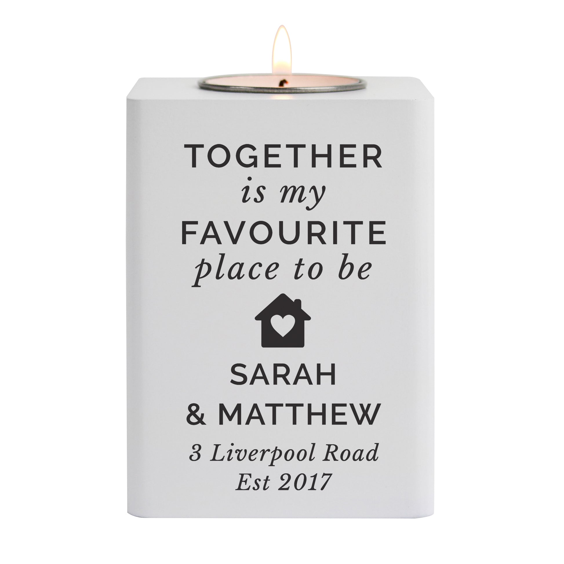 Personalised Home White Wooden Tea light Holder - image 4