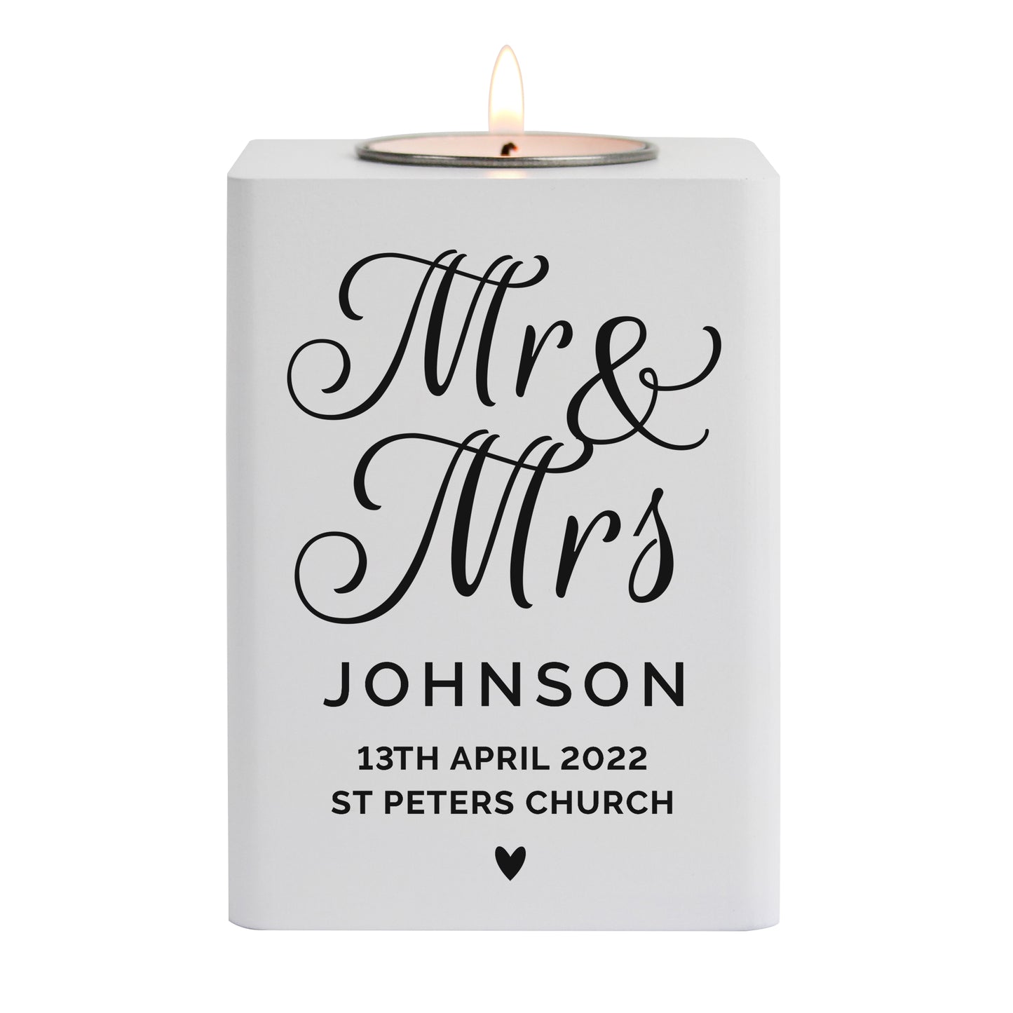 Personalised Mr & Mrs White Wooden Tea light Holder - image 4
