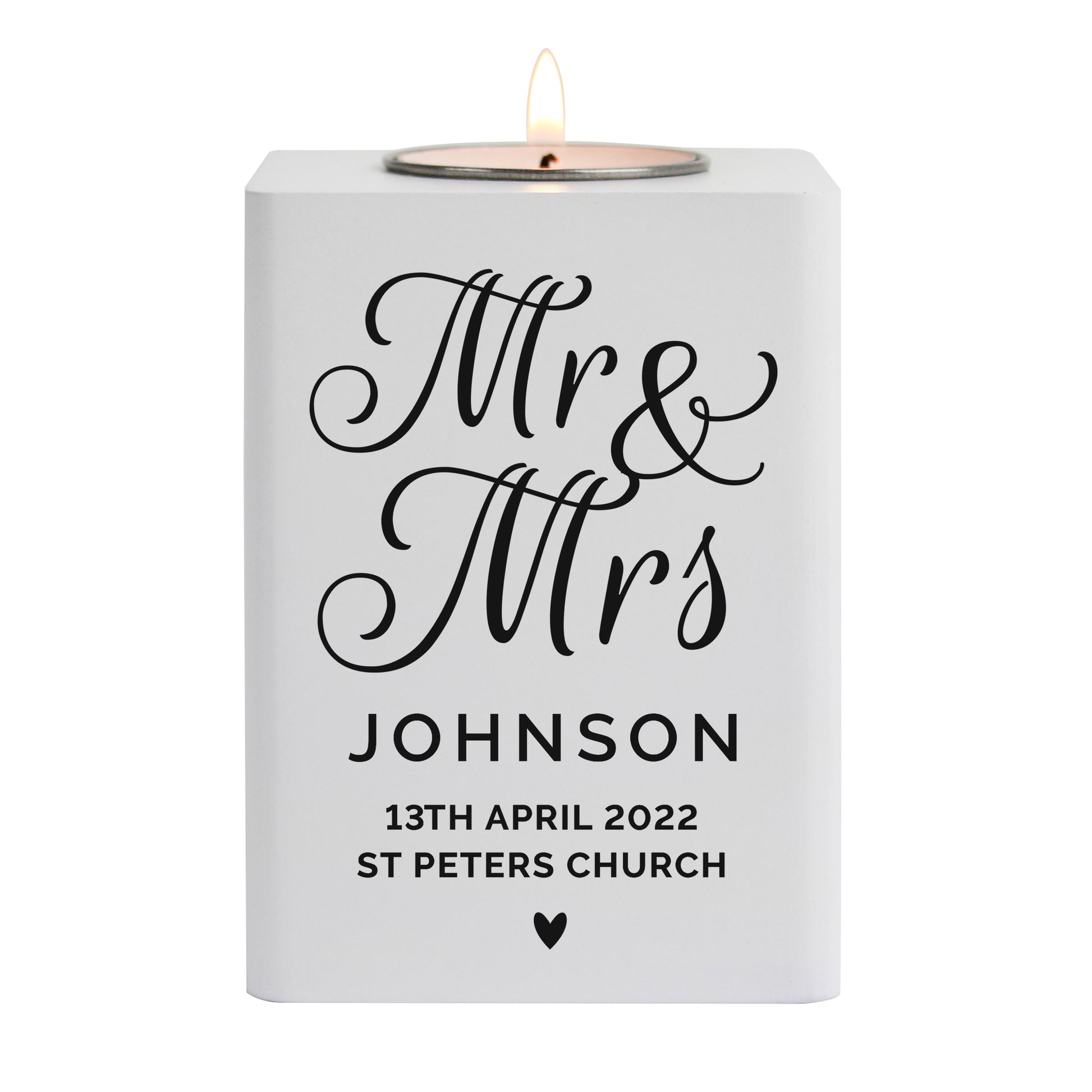 Personalised Mr & Mrs White Wooden Tea light Holder - image 4