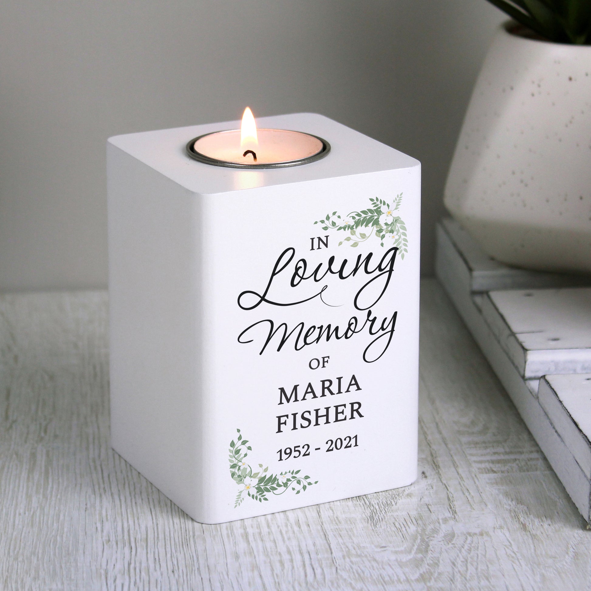 Personalised In Loving Memory White Wooden Tea light Holder from Heartfelt Gifts