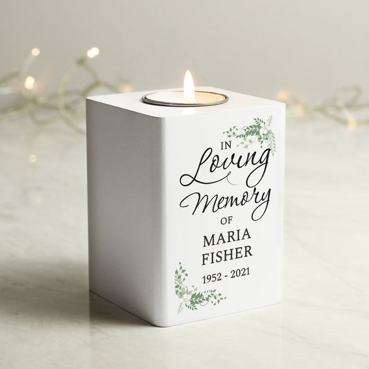 Personalised In Loving Memory White Wooden Tea light Holder - image 3