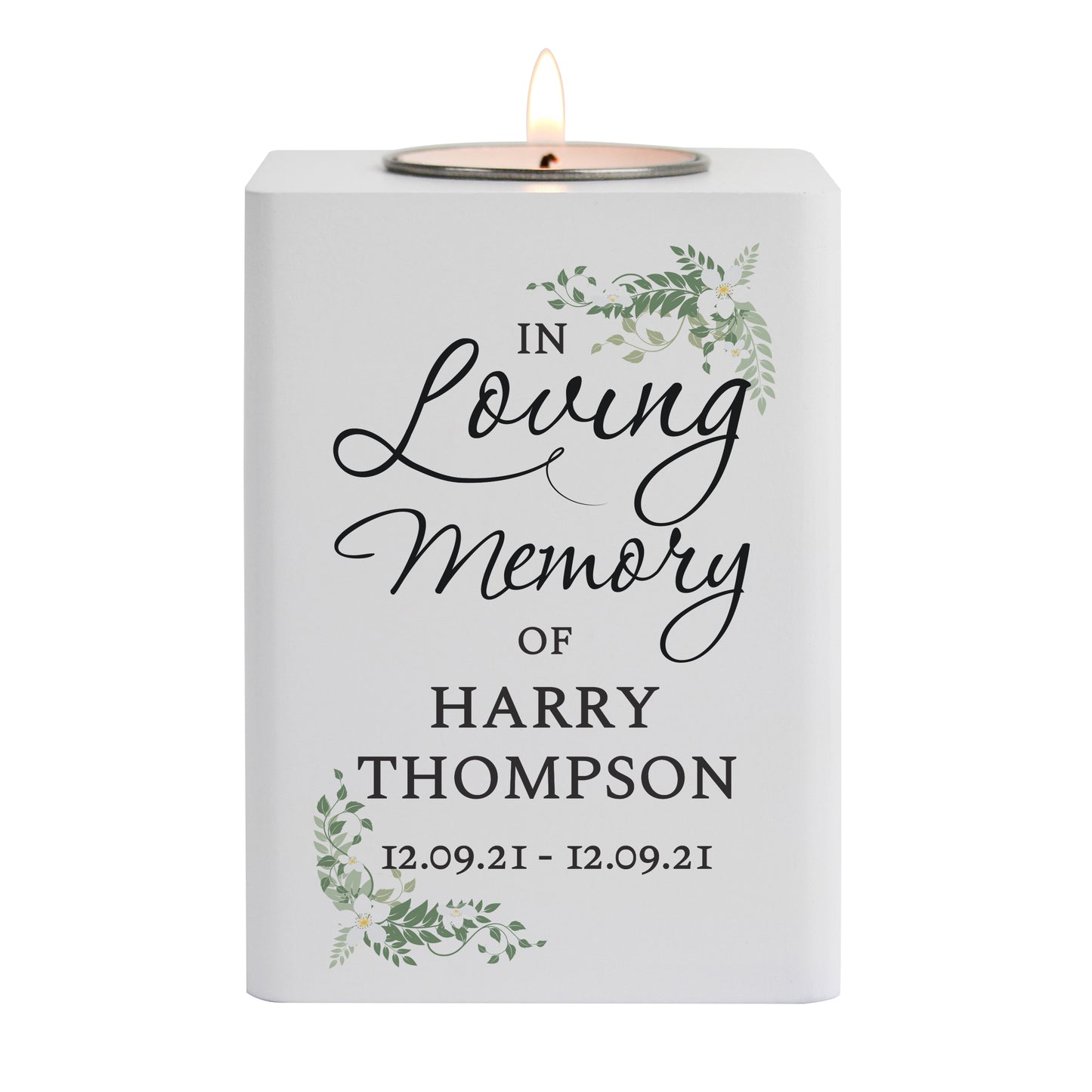 Personalised In Loving Memory White Wooden Tea light Holder - image 4