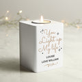 Personalised Light Up My Life White Wooden Tea light Holder from Heartfelt Gifts