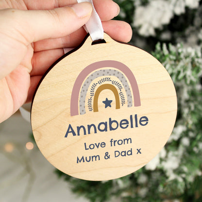 Personalised Pink Rainbow Round Wooden Decoration from Heartfelt Gifts
