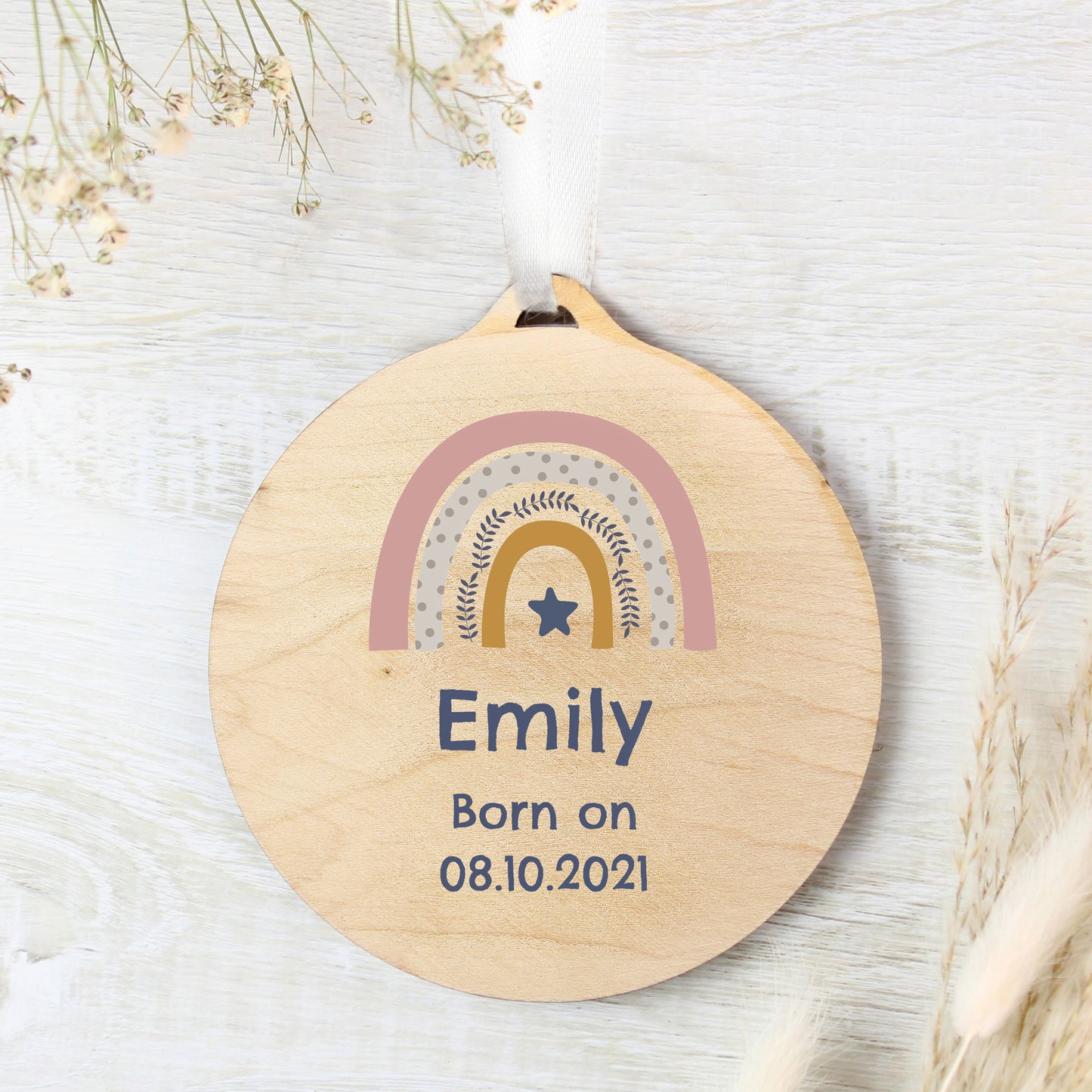 Personalised Pink Rainbow Round Wooden Decoration - image 2