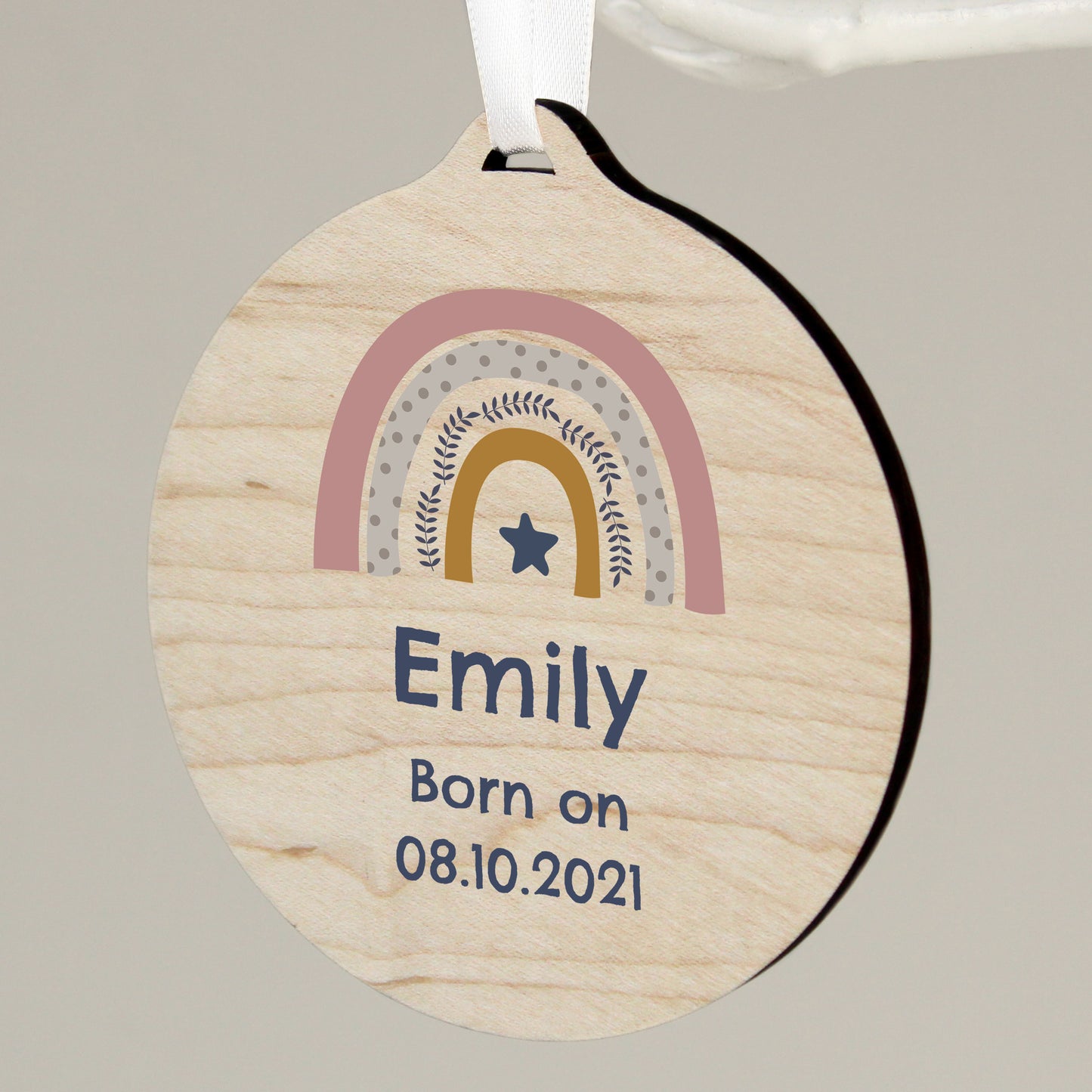 Personalised Pink Rainbow Round Wooden Decoration - image 3