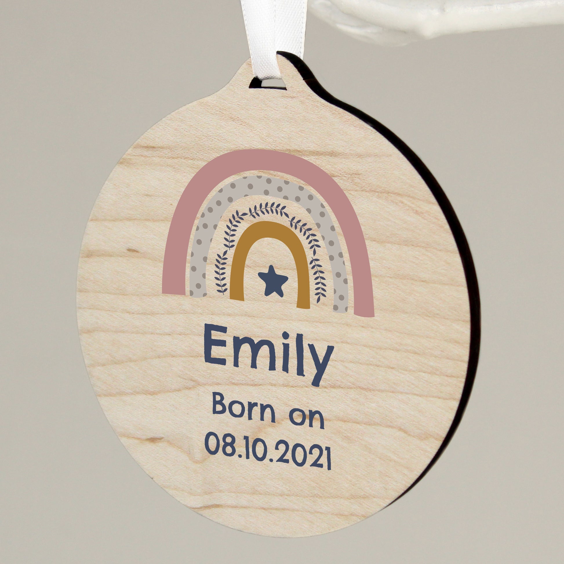 Personalised Pink Rainbow Round Wooden Decoration - image 3