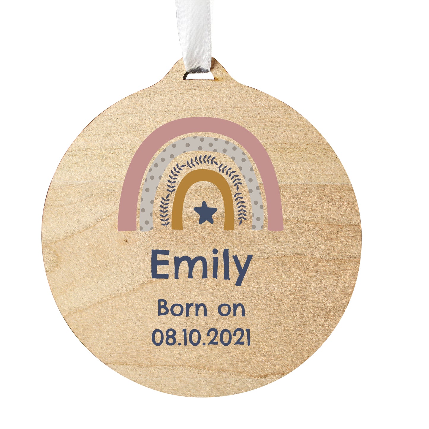 Personalised Pink Rainbow Round Wooden Decoration - image 4