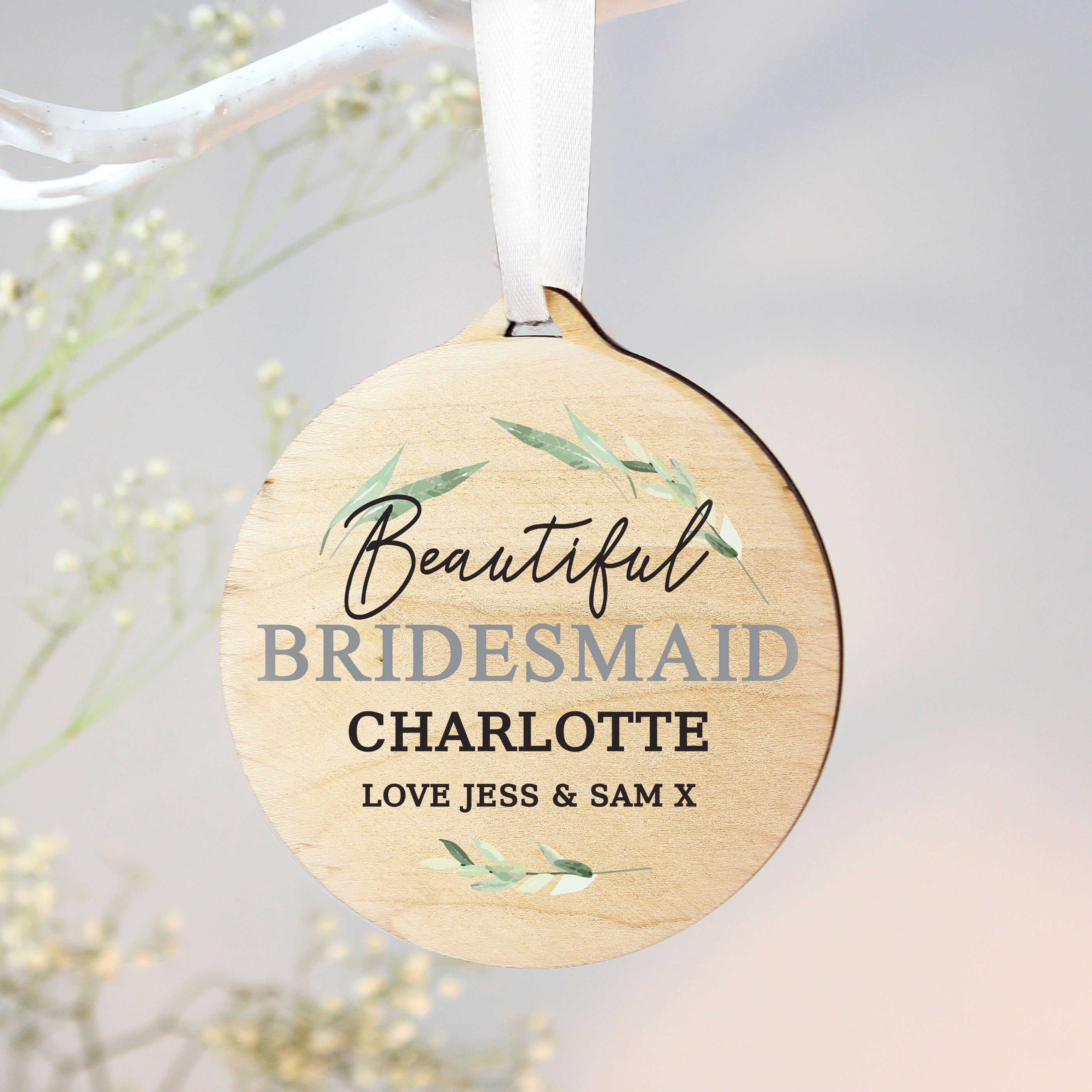 Personalised Leaf Decor Round Wooden Decoration from Heartfelt Gifts